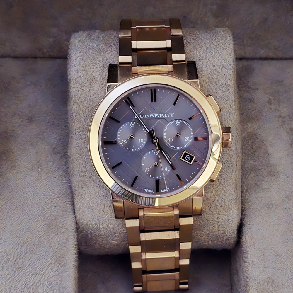 Burberry Rose Gold Tone Women's Chronograph Watch with Gray Dial